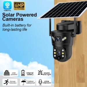 caméra de surveillance extérieure solaire qui utilise la connectivité 4G ou Wi-Fi.